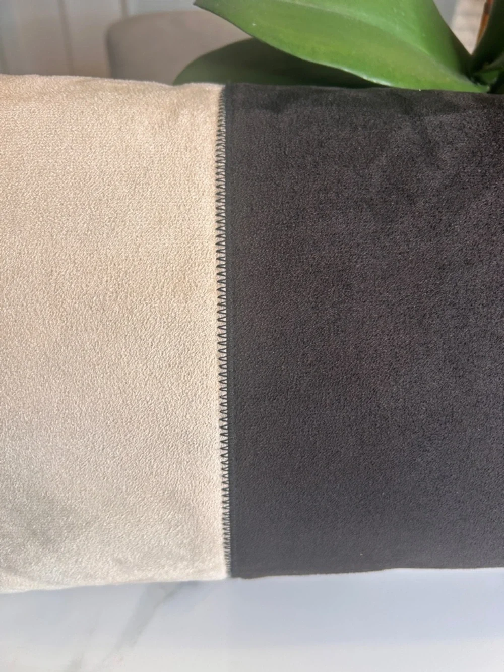 Threshold Black & Cream Colorblock Design Faux Suede Lumbar Accent 24